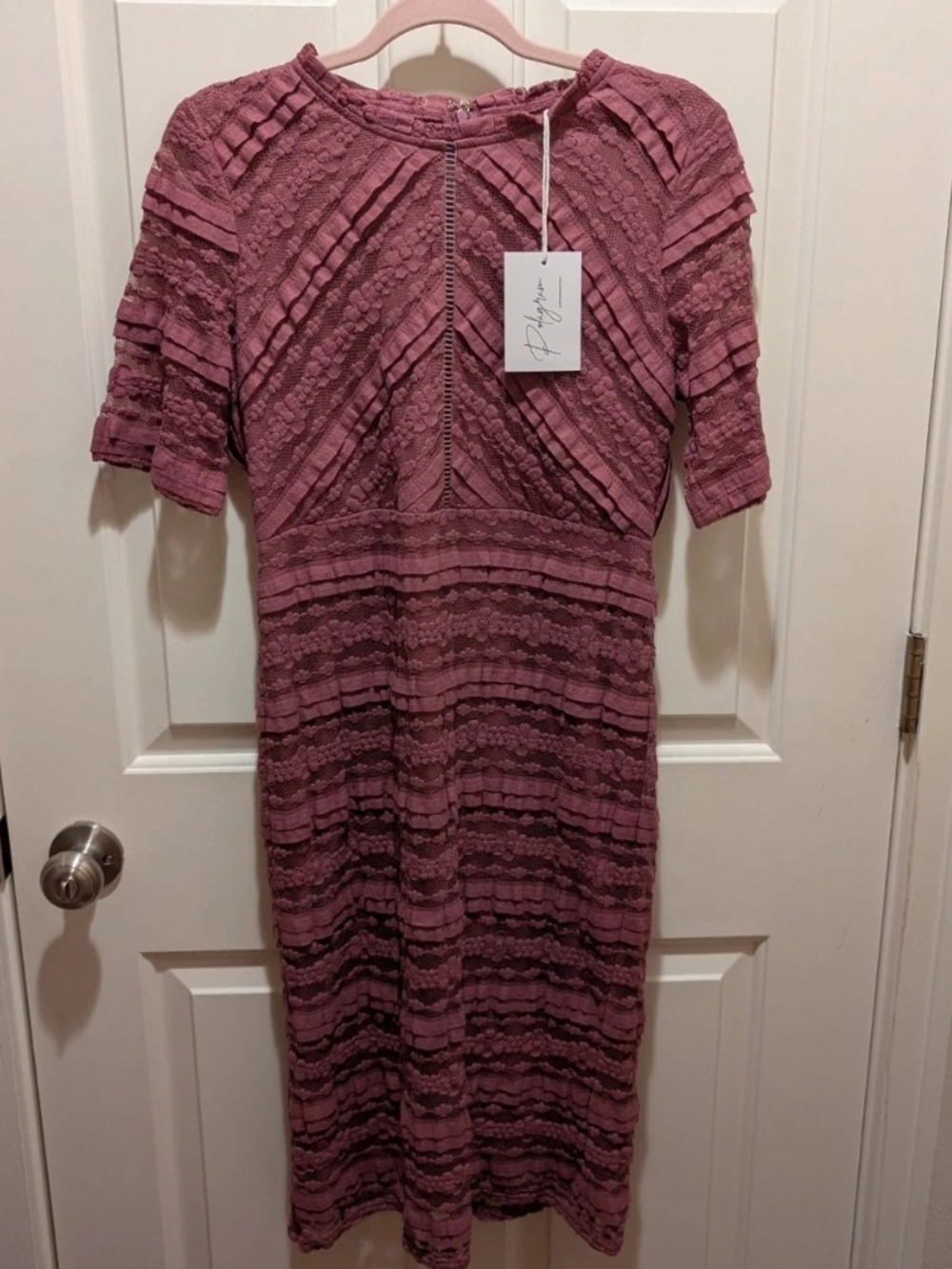 Polagram Mauve Lace-Textured Midi Dress